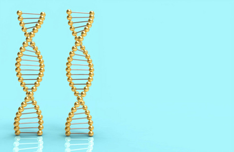 Dna 金色丝带在蓝色和空间为文本和设计。科学概念3d 插图