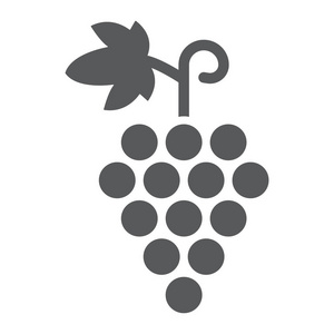 葡萄字形图标, 水果和维生素, 藤符号, 矢量图形, 在白色背景上的固体图案, eps 10