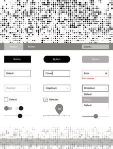 带球面的浅灰色矢量 web ui 套件。美丽的 ui 用户体验套件, 其页眉中带有五颜六色的点。登陆页面的现代模板