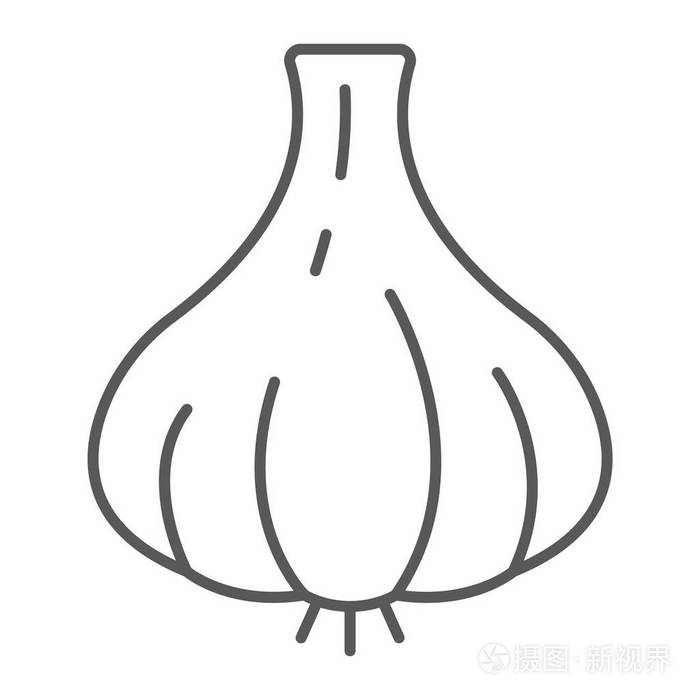 插画 大蒜细线图标, 蔬菜和饮食, 素食符号, 矢量图形, 一个白色背景