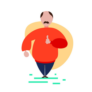 胡子人拇指向上手势站立姿势在白色背景男性卡通人物全长平照片