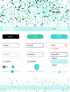 淡绿色矢量材料设计套件, 带点。美丽的 ui 用户体验套件, 其页眉中带有五颜六色的点。美丽的网站布局, 登陆页面