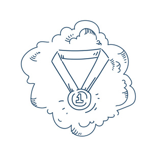 丝带奖牌为优胜者第一个地方概念在白色背景剪影涂鸦照片