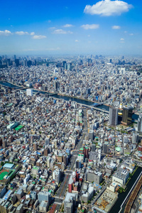 日本东京城市天际线全景鸟瞰图