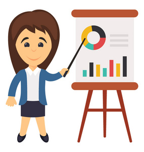 演示, 平面图标女性商业分析师, 专业数据科学家照片