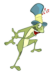 海狸皮帽子可爱的绿色青蛙的插图.卡通人物照片