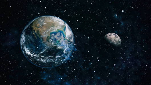地球和月亮从空间的黑色背景。极其详细的图像, 包括由 Nasa 提供的元素