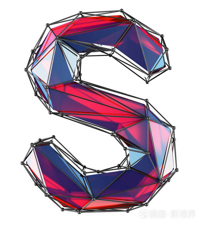 白色背景下的低聚型红色颜色的大写拉丁文字母 s