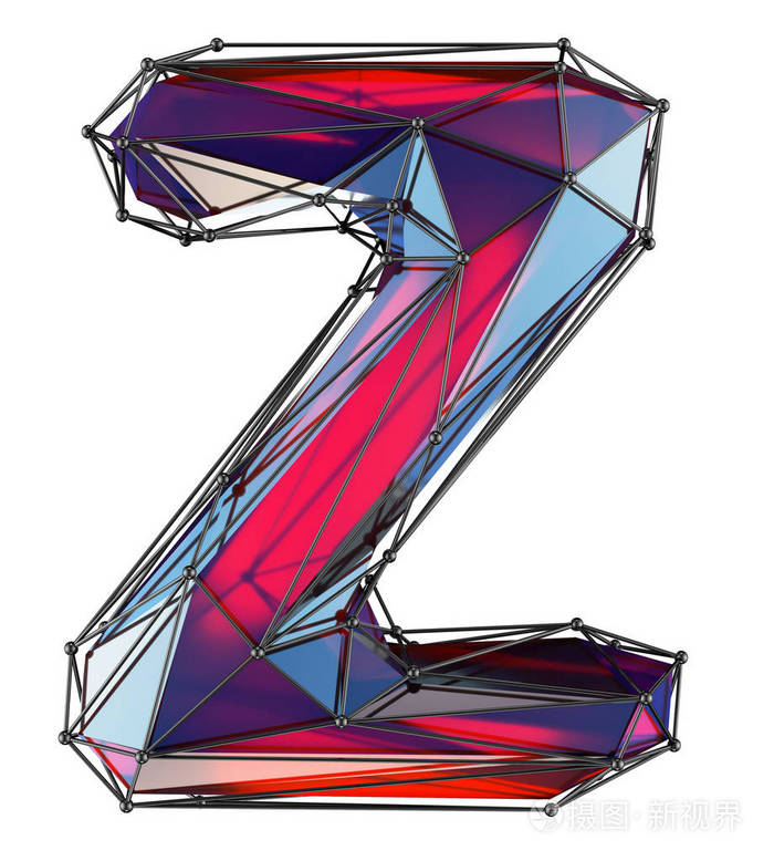 大写拉丁文字母 z 在低聚样式红色颜色被隔绝在白色背景上