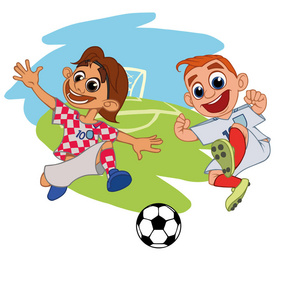 体育球卡通卡通足球运动员在体育场克罗地亚英国演奏球.矢量插图照片