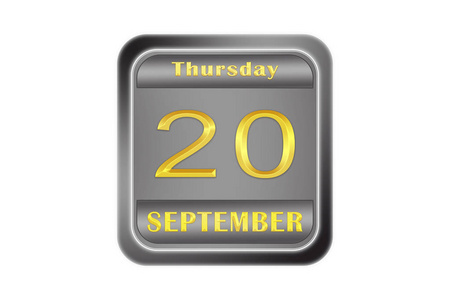 在浮雕金属板上, 黄金日期冲压是 9月20日, 星期四
