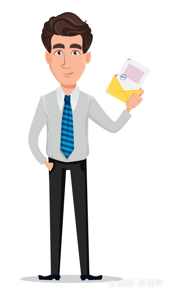 商人, 银行家, 经理, 卡通人物持有文件信封.矢量插图