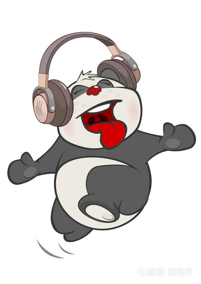 一个可爱的熊猫在耳机跳舞的例证.卡通人物
