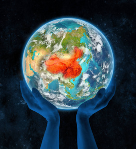 中国在夜间地球图片