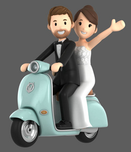 3d. 新结婚夫妇骑自行车的插图