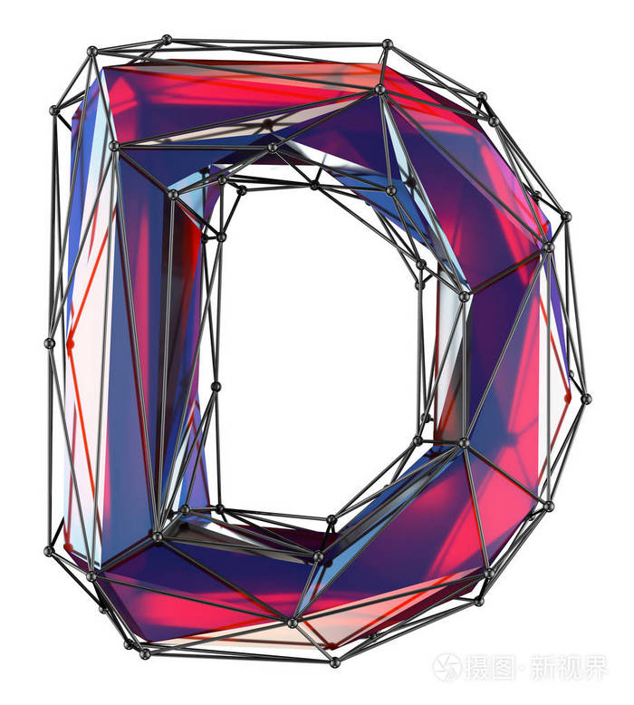 大写拉丁文字母 d 在低聚样式红色颜色被隔绝在白色背景上