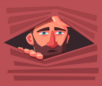 困惑的人藏起来. 害怕的人. 人物设计. 卡通漫画照片