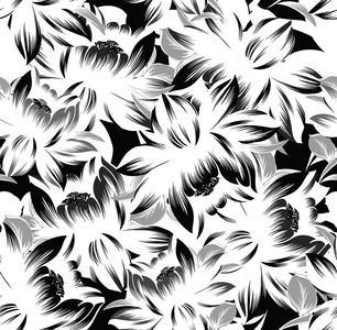 无缝抽象单色花卉图案