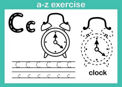 字母 a 到 z 操与卡通词汇为着色书籍插图，矢量