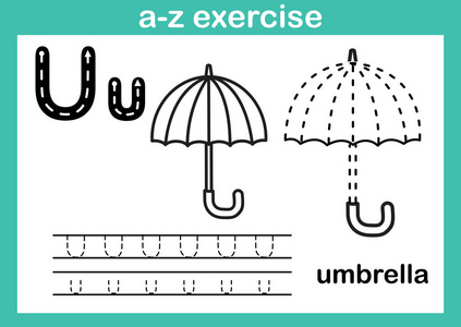 字母 a 到 z 操与卡通词汇为着色书籍插图，矢量
