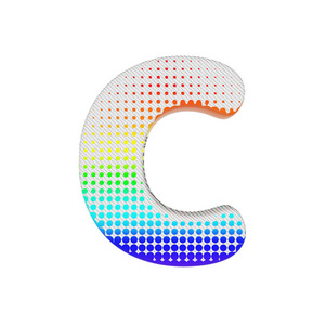 字母 C 字母大写。彩虹半色调字体由棉花纹理。3d 渲染在白色背景下被隔离