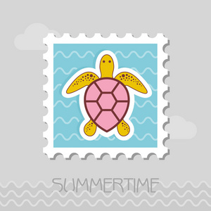 海龟矢量邮票。海滩。夏天。夏季。度假。度假，eps 10