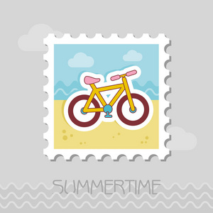 自行车平邮票。海滩。夏天。夏季。假期, eps 10