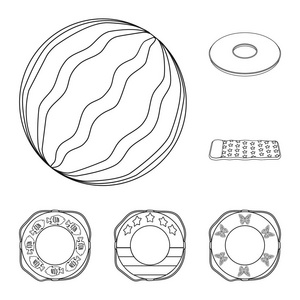 多彩多姿的游泳圈子概要图标在集合汇集为设计。不同的 lifebuoysvector 符号股票 web 插图