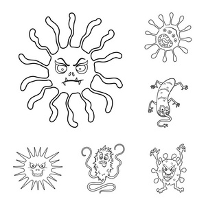 类型的有趣的微生物轮廓图标集集合中的设计。微生物病原体载体图
