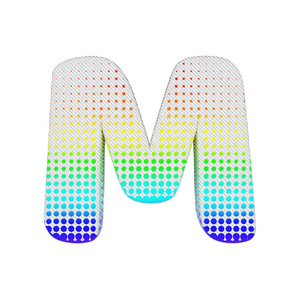 字母 M 大写。彩虹半色调字体由棉花纹理。3d 渲染在白色背景下被隔离