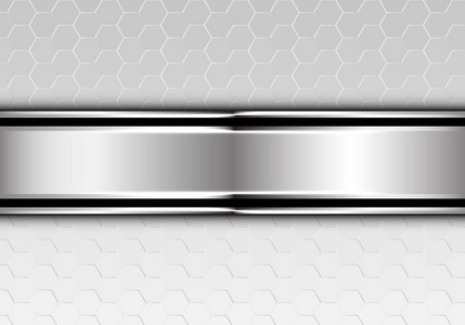 金属六边形网格设计中的银色黑线横幅重叠现代未来主义背景向量例证