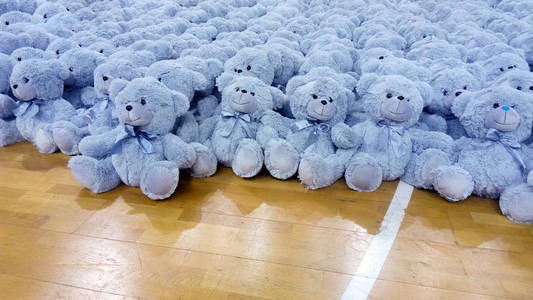 地板上的熊娃娃很多