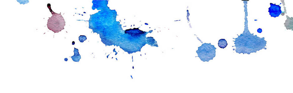 蓝色水彩溅和螺栓在白色背景上。水墨艺术。手绘插画。抽象的水彩艺术作品