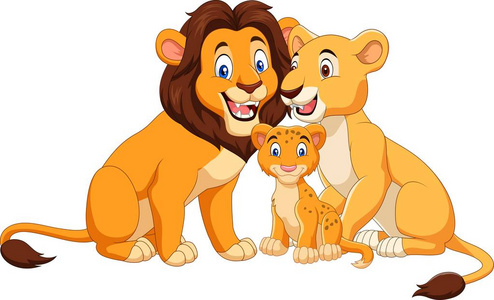 孤立在白色背景上的卡通狮子家族