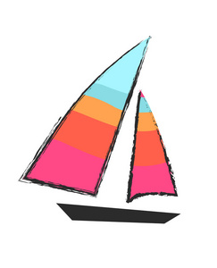 帆船特写隔离彩色图标白色