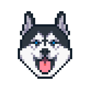 像素艺术西伯利亚哈士奇狗矢量图标照片