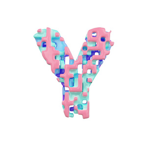 字母 Y 大写。由立方块组成的几何字体。3d 渲染在白色背景下被隔离