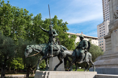 塞万提斯纪念碑唐吉诃德和桑丘潘萨, 马德里, 西班牙, 欧洲
