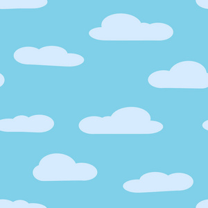 蓝蓝的天空和白色卡通云彩的无缝背景。矢量图