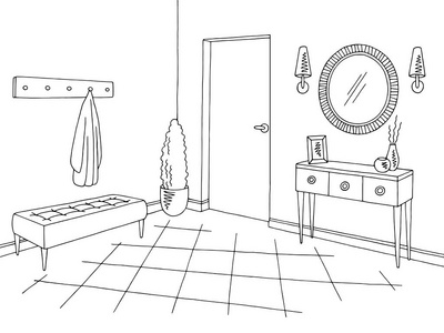 走廊图黑色白色家庭内部素描插画矢量照片