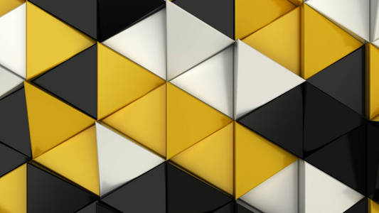 黑色白色和黄色三角形棱镜的图案。棱镜墙。抽象3d 背景。3d 渲染插图