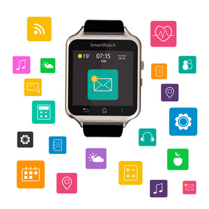 智能手表设备显示应用程序图标。在白色背景上被隔离