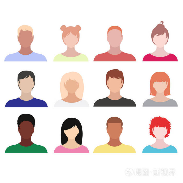 收集十二不同的人头像肖像平型男女