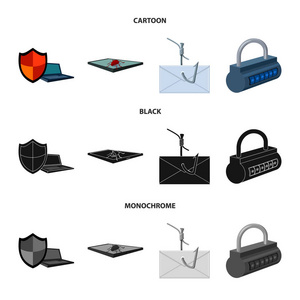 黑客, 系统, 连接。黑客和黑客集合图标在卡通, 黑色, 单色风格矢量符号股票插画网站