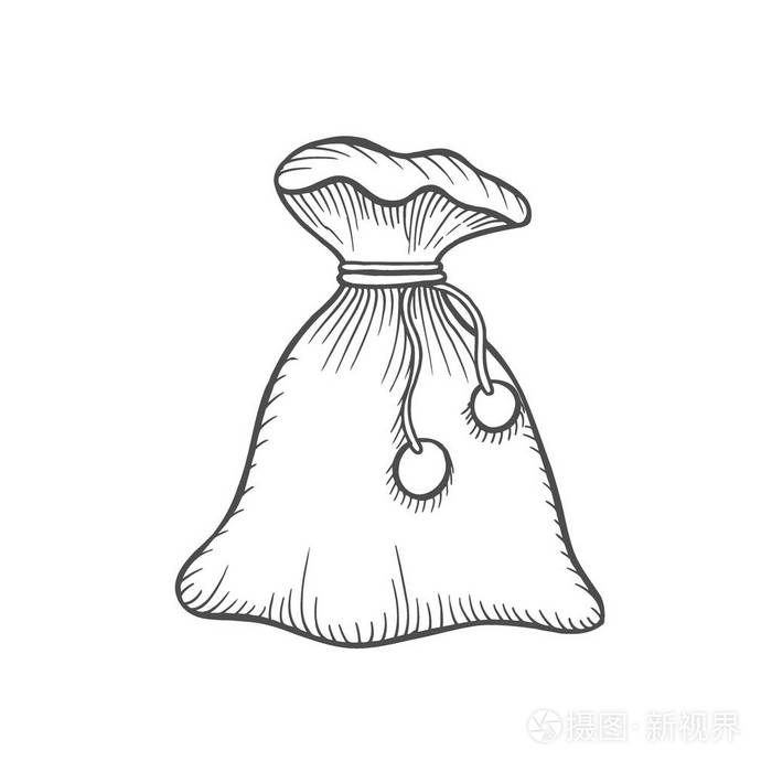 黑白素描圣诞礼物在一个红色的圣诞老人袋插画-正版商用图片0upora-摄