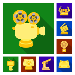 电影奖和奖品平面图标集合中的设计。世界电影学院矢量符号股票网站插图