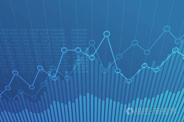 蓝色背景下的趋势线图的抽象财务图