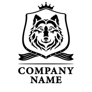 标志狼在盾牌上.黑白相间的.矢量插图照片