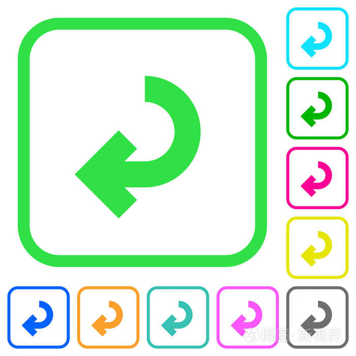 返回箭头生动的彩色平面图标在弯曲的边界上白色背景
