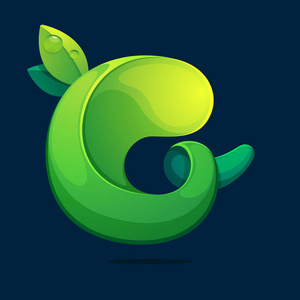 G 字母生态标志从一个扭曲的绿色 leawes。字体样式, 矢量设计应用程序或公司标识的模板元素